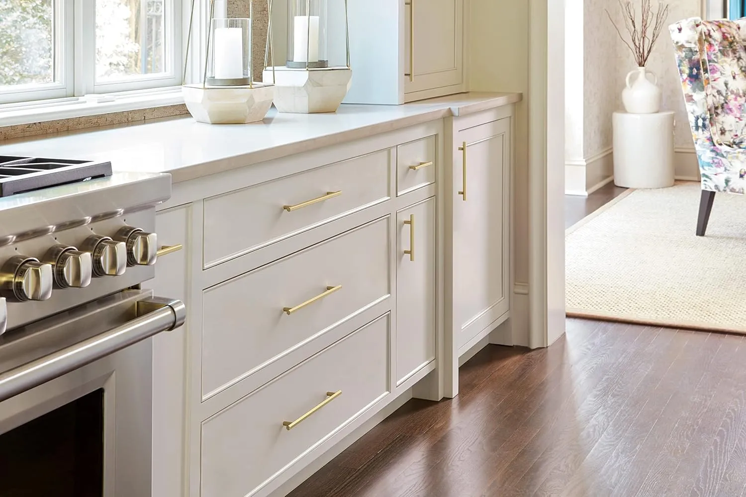Amerock | Cabinet Pull | Golden Champagne | 6-5/16 in (160 mm) Center-to-Center Drawer Pull | Caliber | Kitchen and Bath Hardware | Furniture Hardware