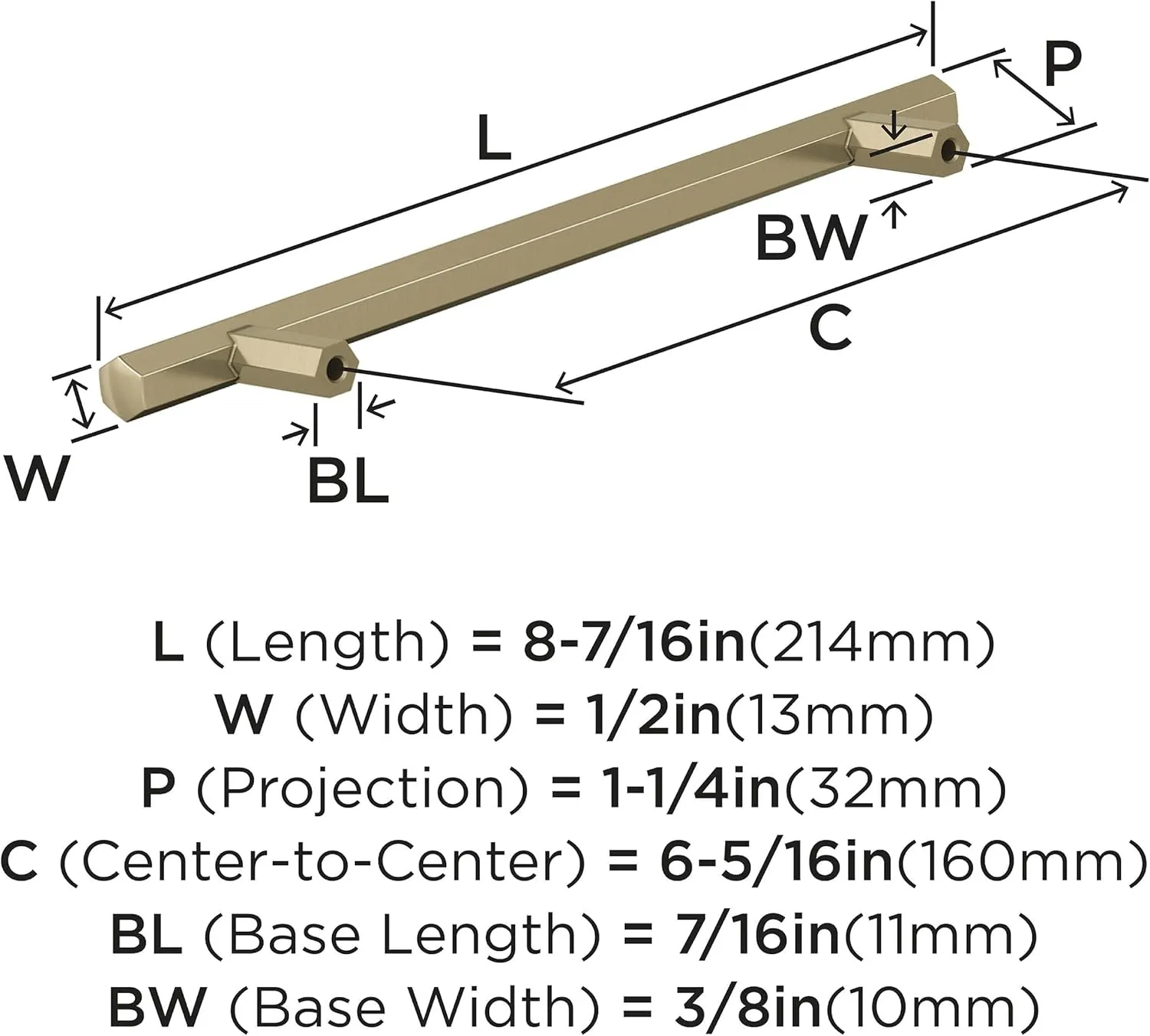 Amerock | Cabinet Pull | Golden Champagne | 6-5/16 in (160 mm) Center-to-Center Drawer Pull | Caliber | Kitchen and Bath Hardware | Furniture Hardware