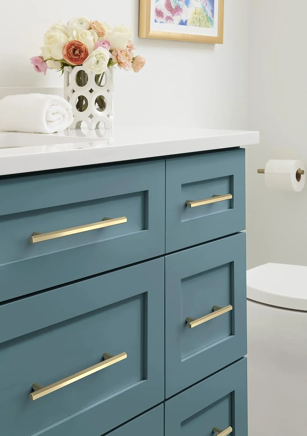 Amerock | Cabinet Pull | Golden Champagne | 6-5/16 in (160 mm) Center-to-Center Drawer Pull | Caliber | Kitchen and Bath Hardware | Furniture Hardware