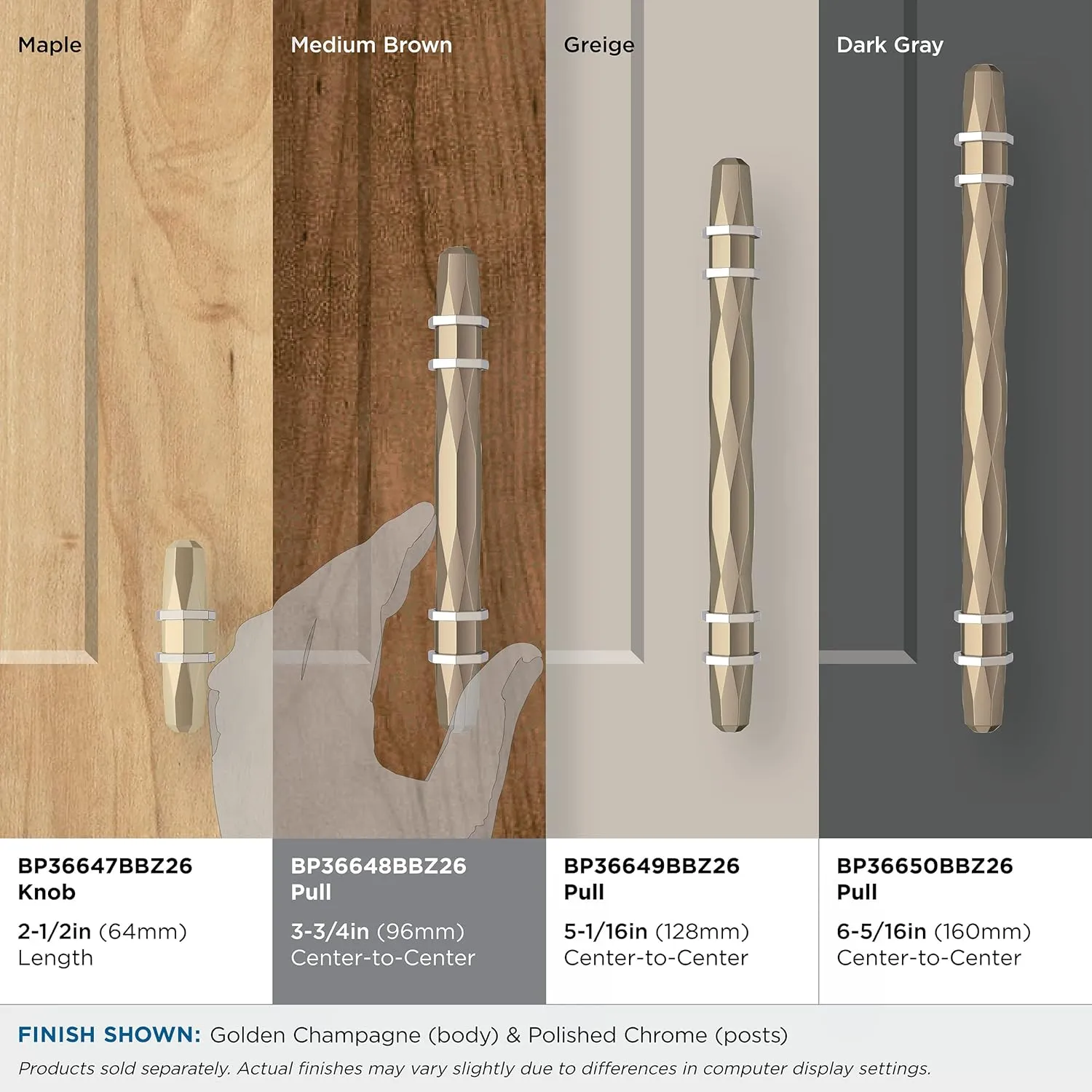 Amerock | Cabinet Pull | Golden Champagne/Polished Chrome | 3-3/4 inch (96 mm) Center-to-Center | London | 1 Pack | Drawer Pull | Drawer Handle | Cabinet Hardware