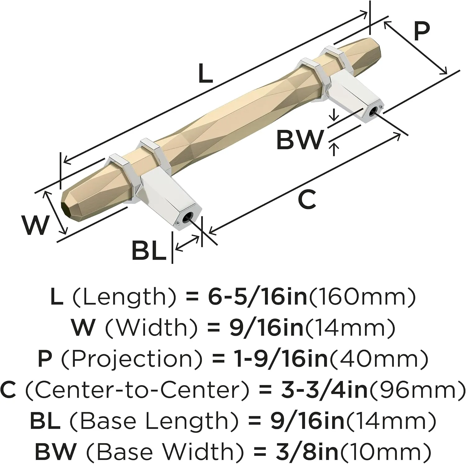 Amerock | Cabinet Pull | Golden Champagne/Polished Chrome | 3-3/4 inch (96 mm) Center-to-Center | London | 1 Pack | Drawer Pull | Drawer Handle | Cabinet Hardware