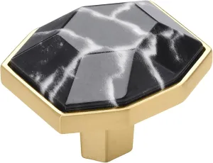Amerock Carrione 1-5/8 inch (41mm) Length Marble Black/Champagne Bronze Cabinet Knob, BP36638MBKCZ