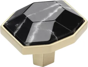 Amerock Carrione 1-5/8 inch (41mm) Length Marble Black/Golden Champagne Cabinet Knob, BP36638MBKBBZ