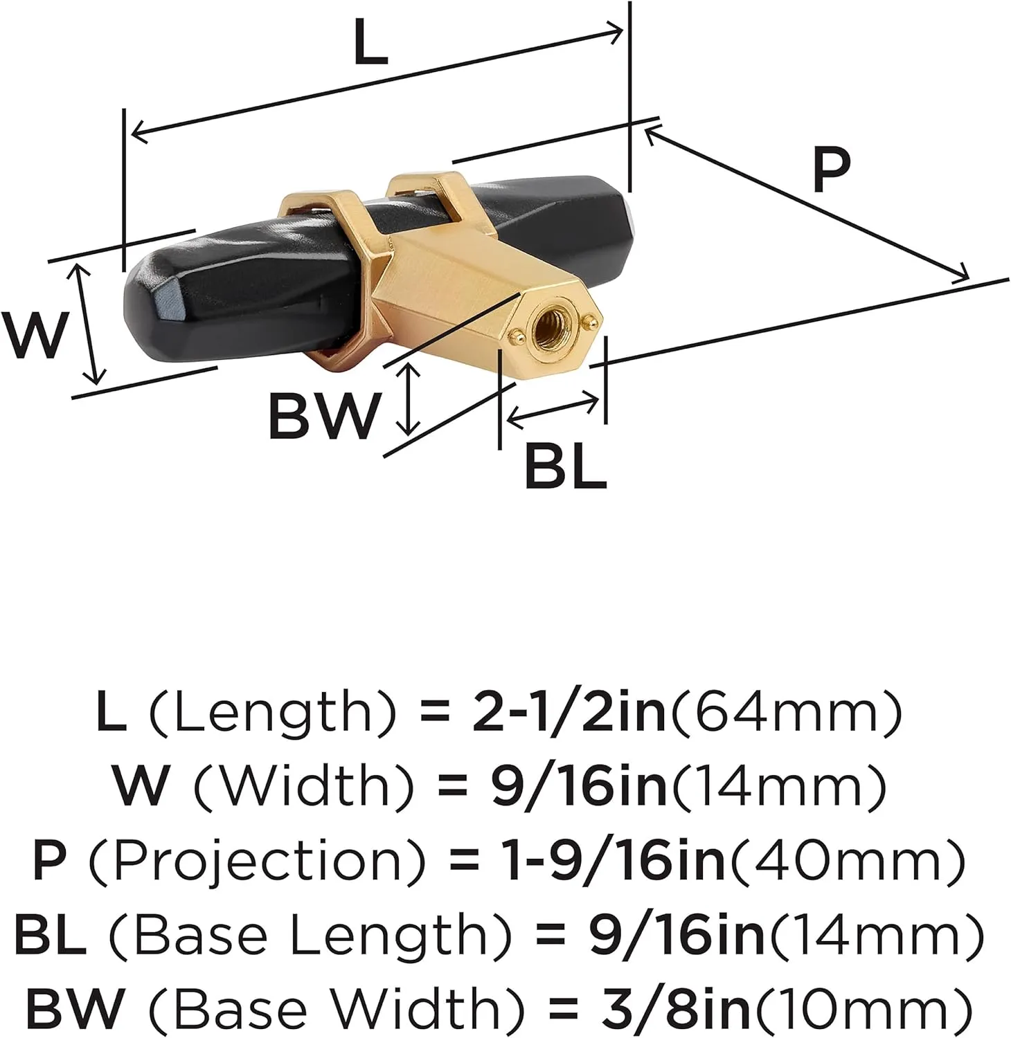 Amerock Carrione 2-1/2 inch (64mm) Length Marble Black/Champagne Bronze Cabinet Knob, BP36647MBKCZ