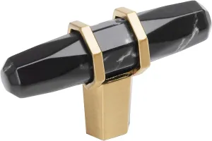 Amerock Carrione 2-1/2 inch (64mm) Length Marble Black/Champagne Bronze Cabinet Knob, BP36647MBKCZ