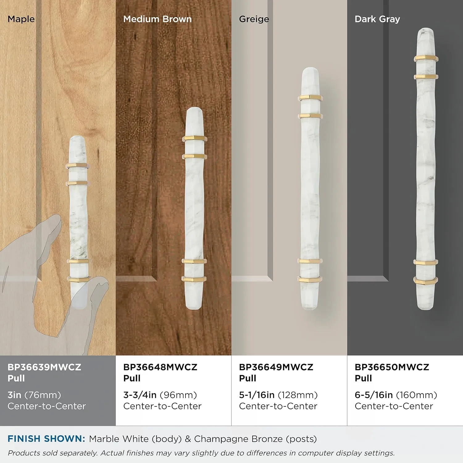 Amerock Carrione 3 inch (76mm) Center-to-Center Marble White/Champagne Bronze Cabinet Pull, BP36639MWCZ