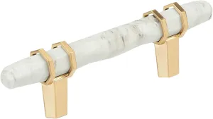 Amerock Carrione 3 inch (76mm) Center-to-Center Marble White/Champagne Bronze Cabinet Pull, BP36639MWCZ