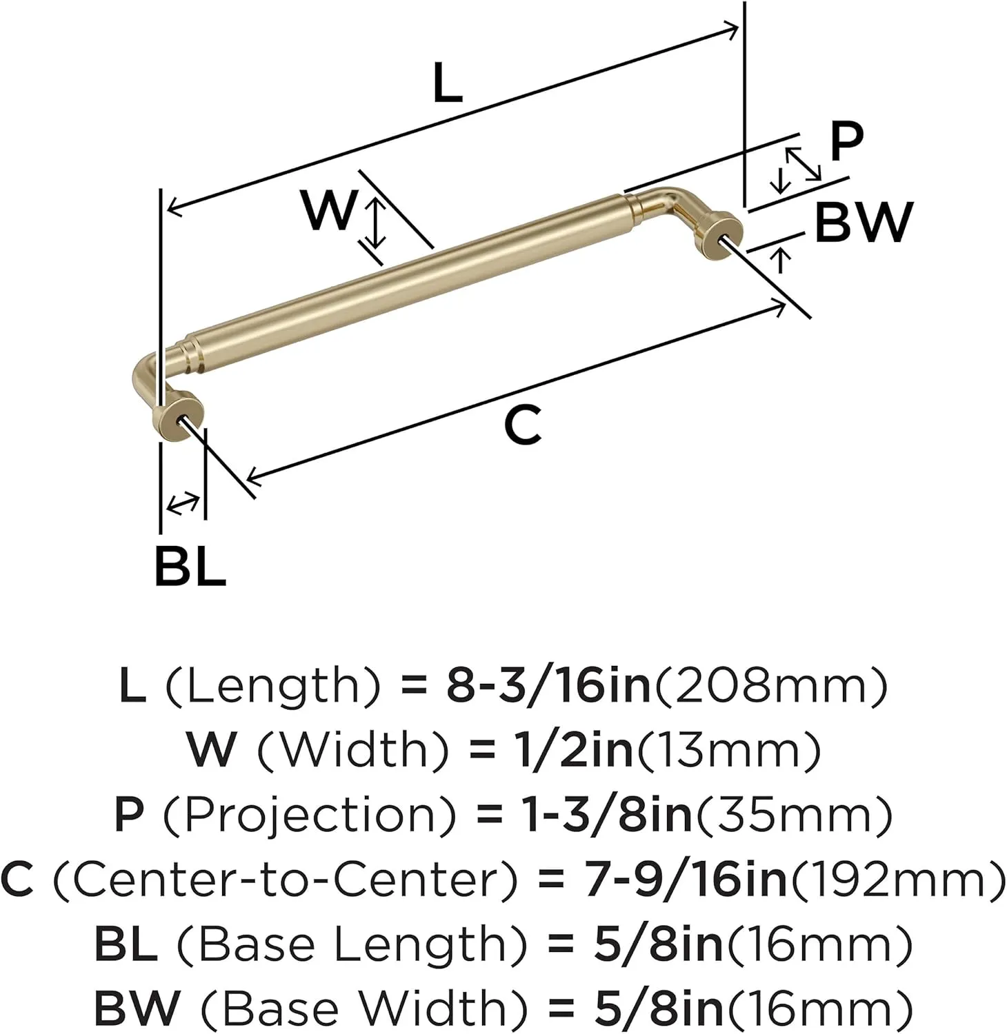 Amerock Coble 7-9/16 inch (192mm) Center-to-Center Golden Champagne Cabinet Pull, BP37665BBZ