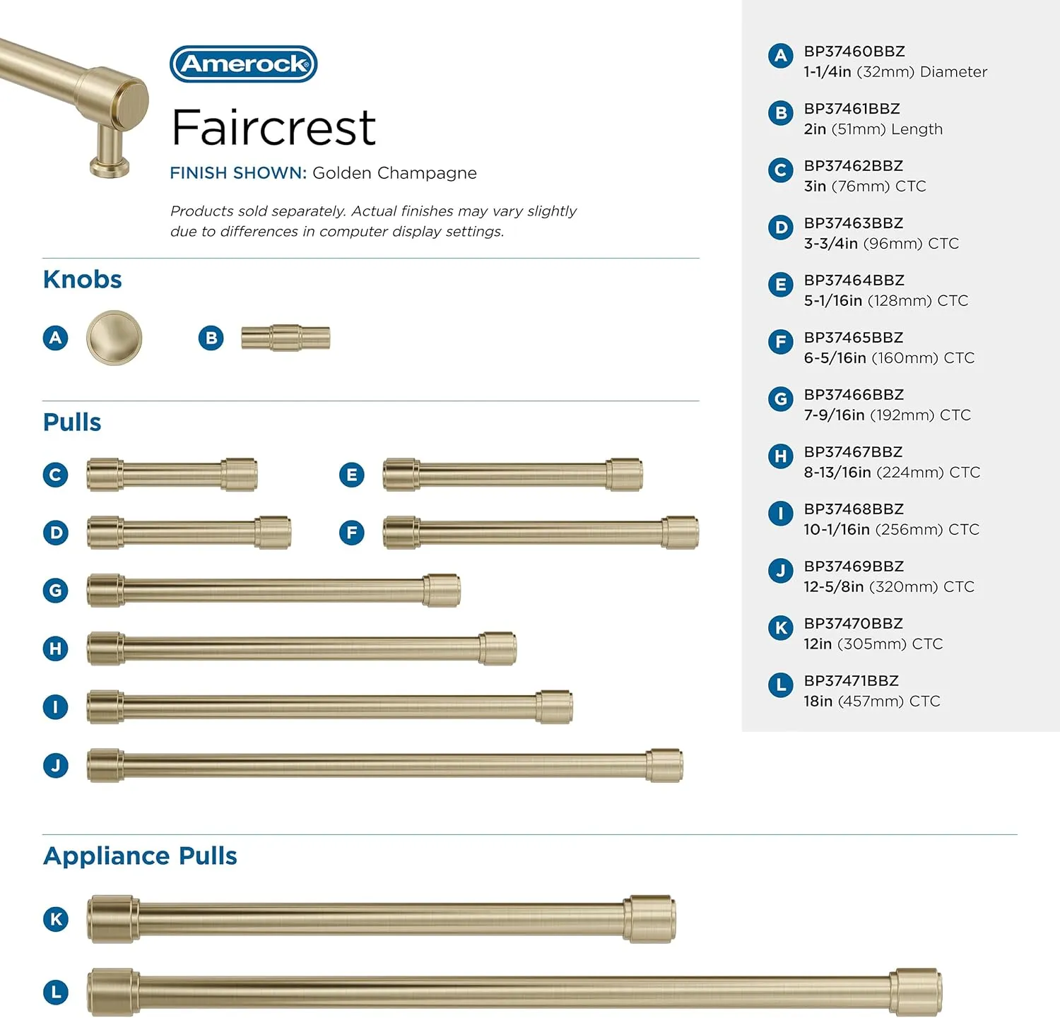 Amerock Faircrest 5-1/16 inch (128mm) Center-to-Center Golden Champagne Cabinet Pull, BP37464BBZ