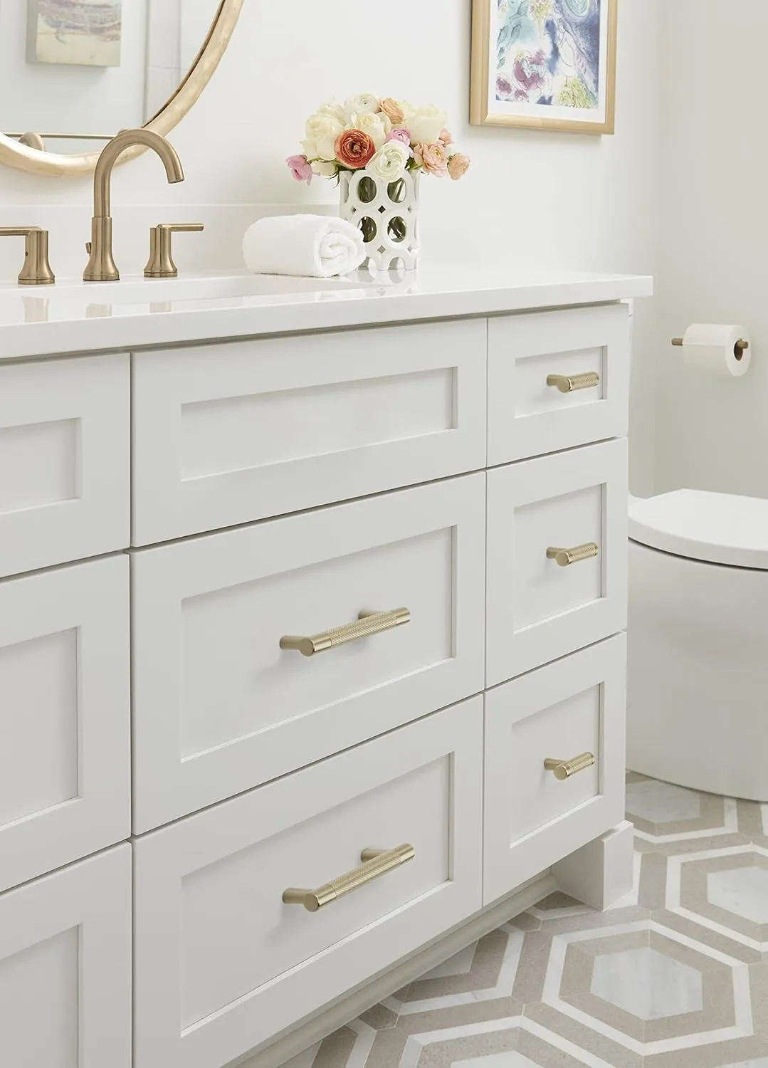 Amerock | Kitchen Cabinet Pull | Golden Champagne | 5-1/16 in (128 mm) Center-to-Center | Bronx | 1 Pack | Furniture Hardware | Cabinet Handle | Bathroom Drawer Pull