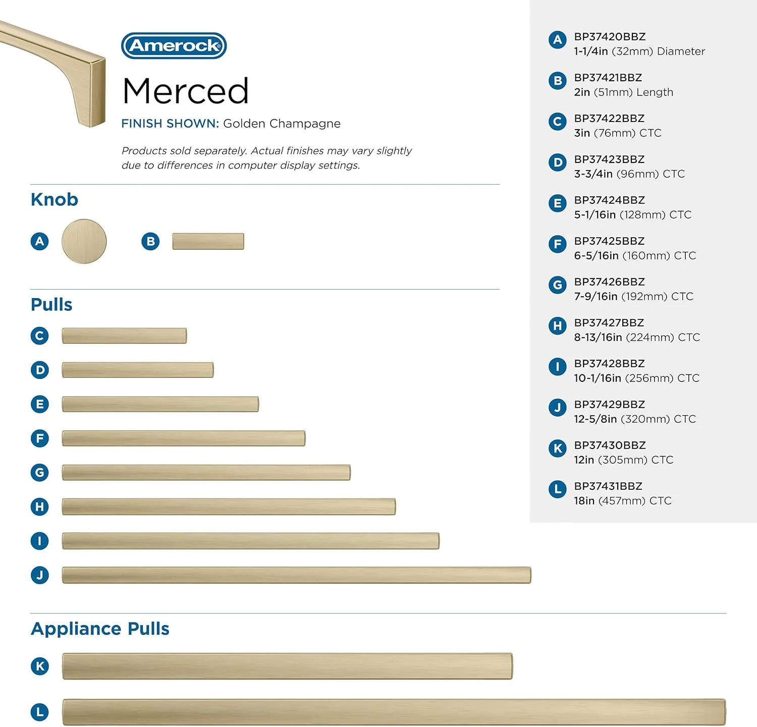 Amerock Merced 5-1/16 inch (128mm) Center-to-Center Golden Champagne Cabinet Pull, BP37424BBZ