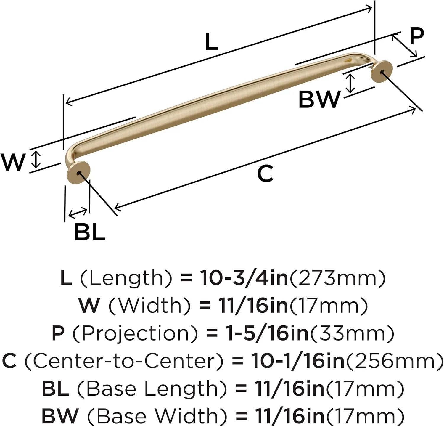Amerock Renown 10-1/16 inch (256mm) Center-to-Center Golden Champagne Cabinet Pull, BP36988BBZ