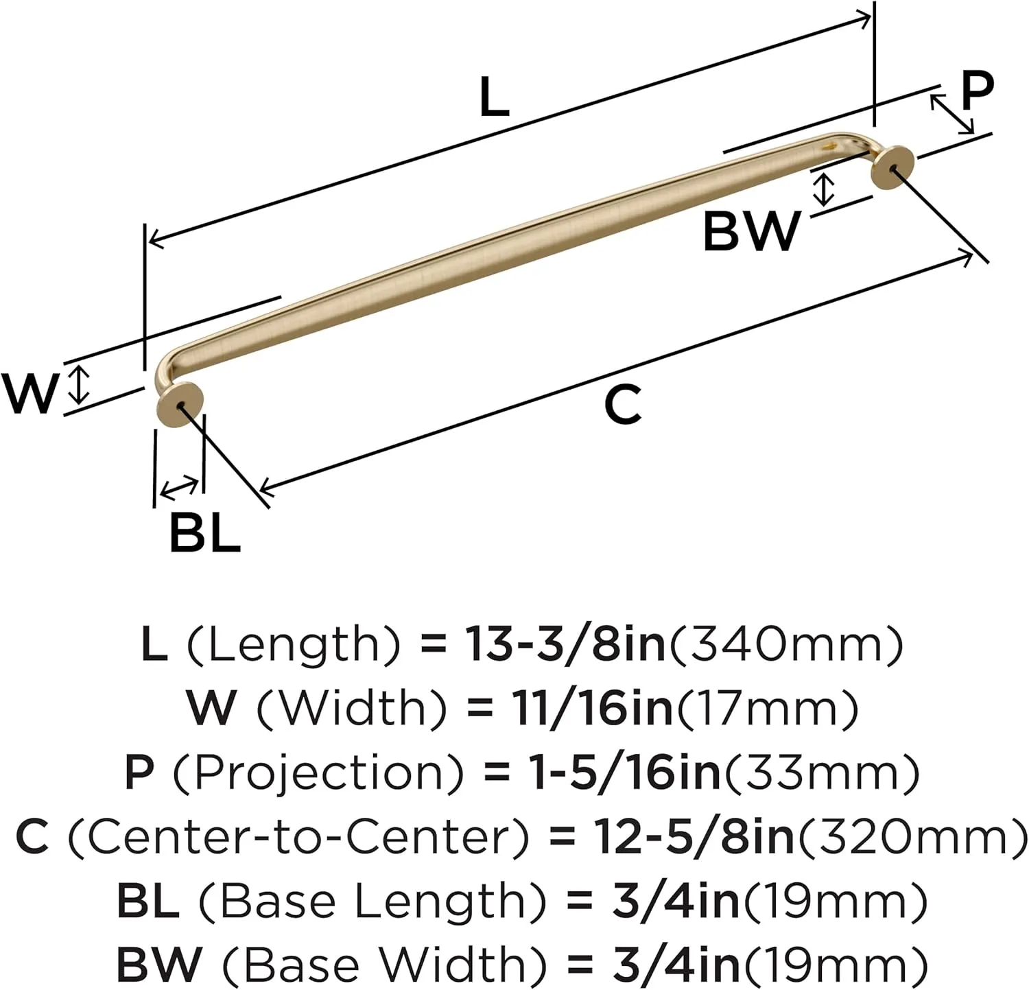 Amerock Renown 12-5/8 inch (320mm) Center-to-Center Golden Champagne Cabinet Pull, BP36989BBZ
