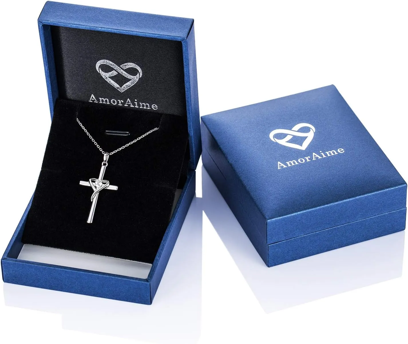 AmorAime 925 Sterling Silver Cross Necklace for Women Men 5A CZ Birthstone Necklaces 14K Gold Plated or Rose Gold Necklace for Easter or Mother's Day