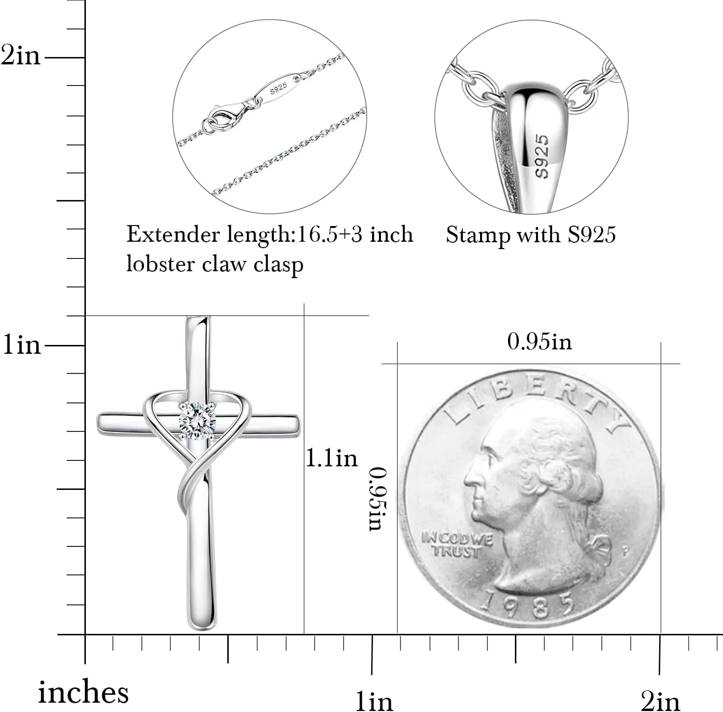AmorAime 925 Sterling Silver Cross Necklace for Women Men 5A CZ Birthstone Necklaces 14K Gold Plated or Rose Gold Necklace for Easter or Mother's Day