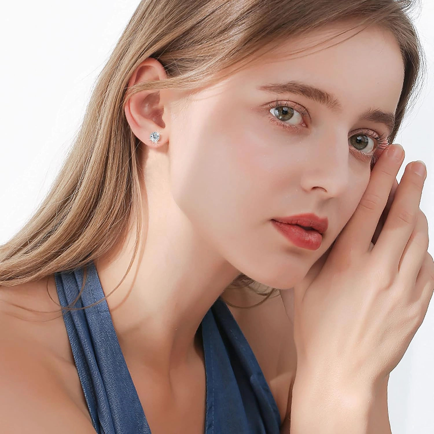 AMORAMOR & FOREVER 18K White Gold Plated Brilliant Cut Cubic Zirconia Stud Earrings For Women Men 8 Prong 8 Zirconia Sterling Silver Post Hypoallergenic CZ Stud Earrings