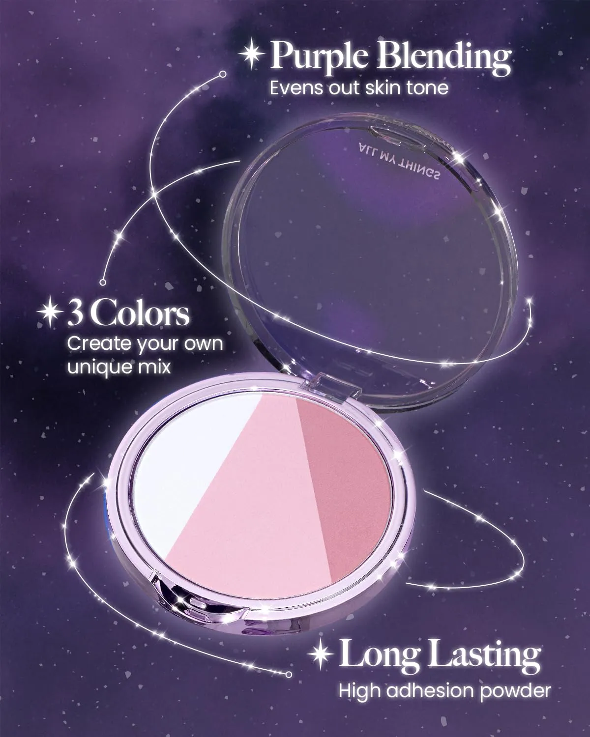 AMTS Moon Blusher | Purple Pink Moon Lit Clear Blush, 3-Color for Natural, Healthy Glow, Covers Pores, Long Lasting Korean Beauty (Moon)