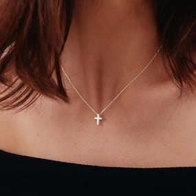 Ancicraft Necklace for Women Mini Cross Pendant 14K Gold Plated 925 Sterling Silver Chain for Her Trendy Stylish Jewelry