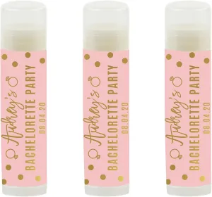 Andaz Press Blush Pink and Metallic Gold Confetti Polka Dots Bachelorette Party Bridal Shower Collection, Personalized Lip Balm Favors, Audrey's Bridal Shower 08.04.20, 12-Pack