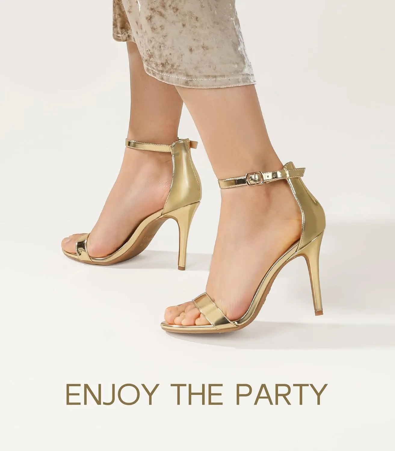 Ankis High Heels for Women 4 Inches, Black Nude Gold Stiletto Heels Open Toe Ankle Strap Heeled Sandals for Dressy Wedding Party