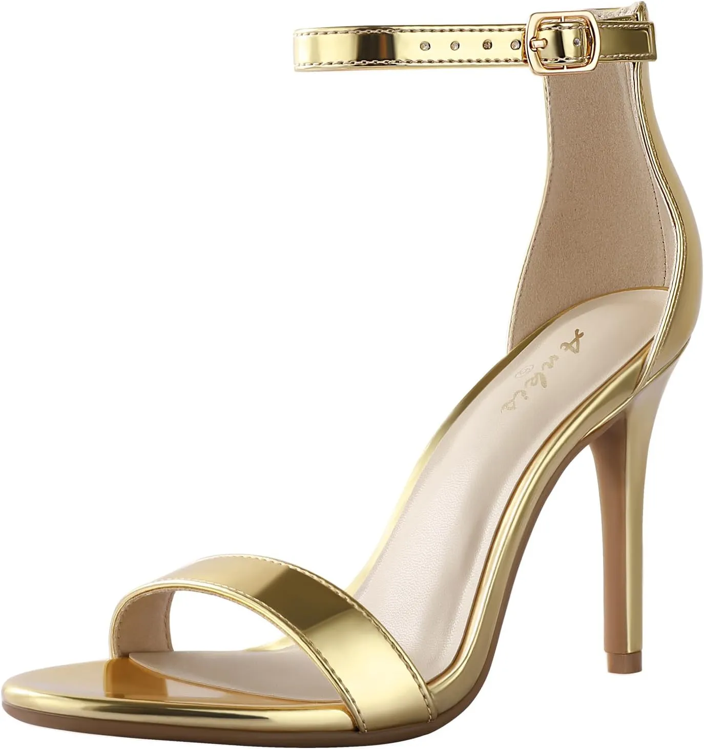 Ankis High Heels for Women 4 Inches, Black Nude Gold Stiletto Heels Open Toe Ankle Strap Heeled Sandals for Dressy Wedding Party