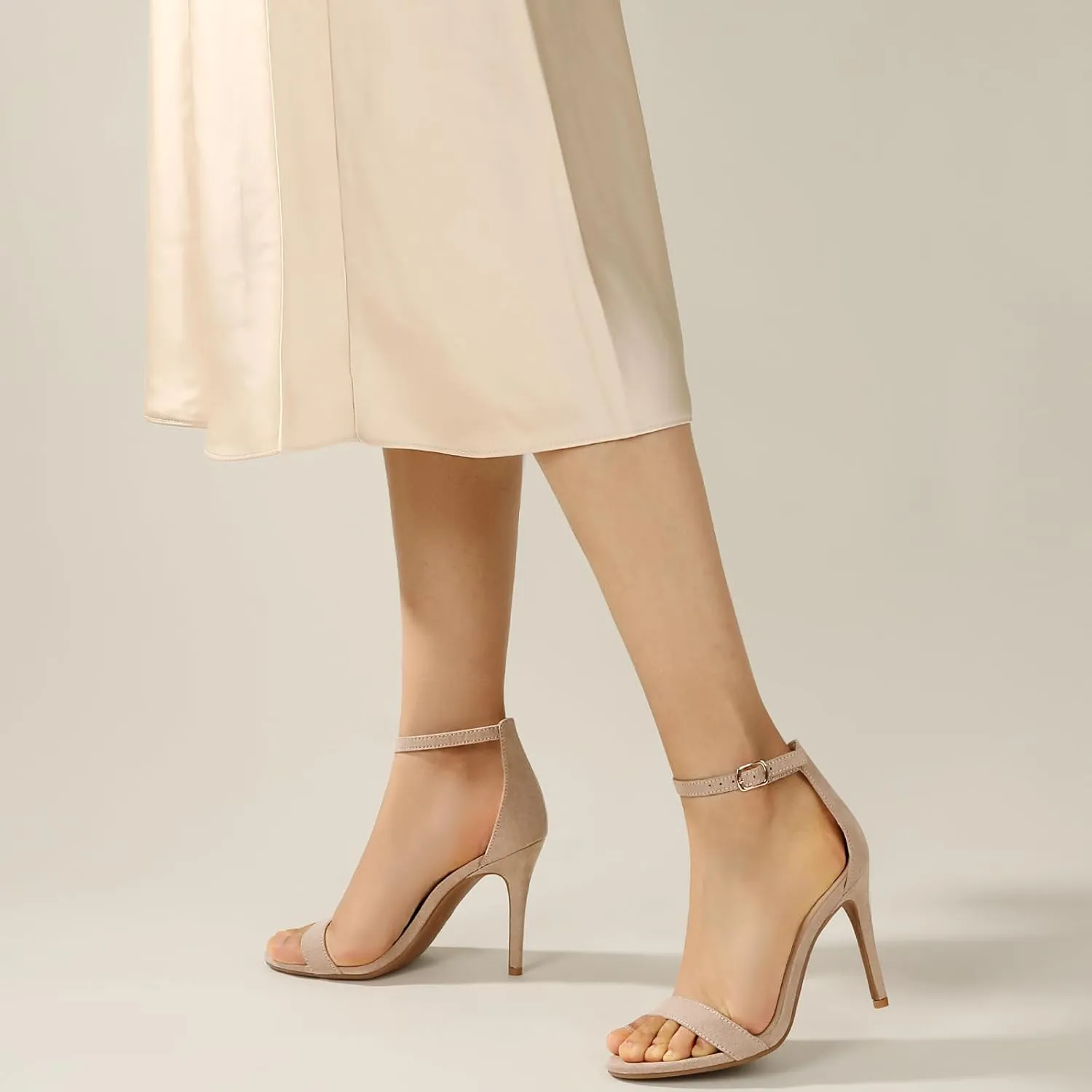 Ankis High Heels for Women 4 Inches, Black Nude Gold Stiletto Heels Open Toe Ankle Strap Heeled Sandals for Dressy Wedding Party