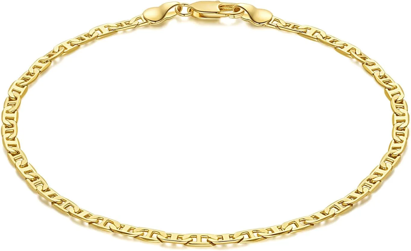Ankle Bracelets 14K Gold Anklets for Women Waterproof 3.4mm Mariner Chain Anklets for Women Women’s Ankle Bracelet Anchor Chain 9’’ 10’’ 11’’