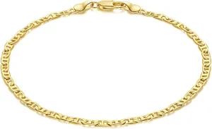Ankle Bracelets 14K Gold Anklets for Women Waterproof 3.4mm Mariner Chain Anklets for Women Women’s Ankle Bracelet Anchor Chain 9’’ 10’’ 11’’