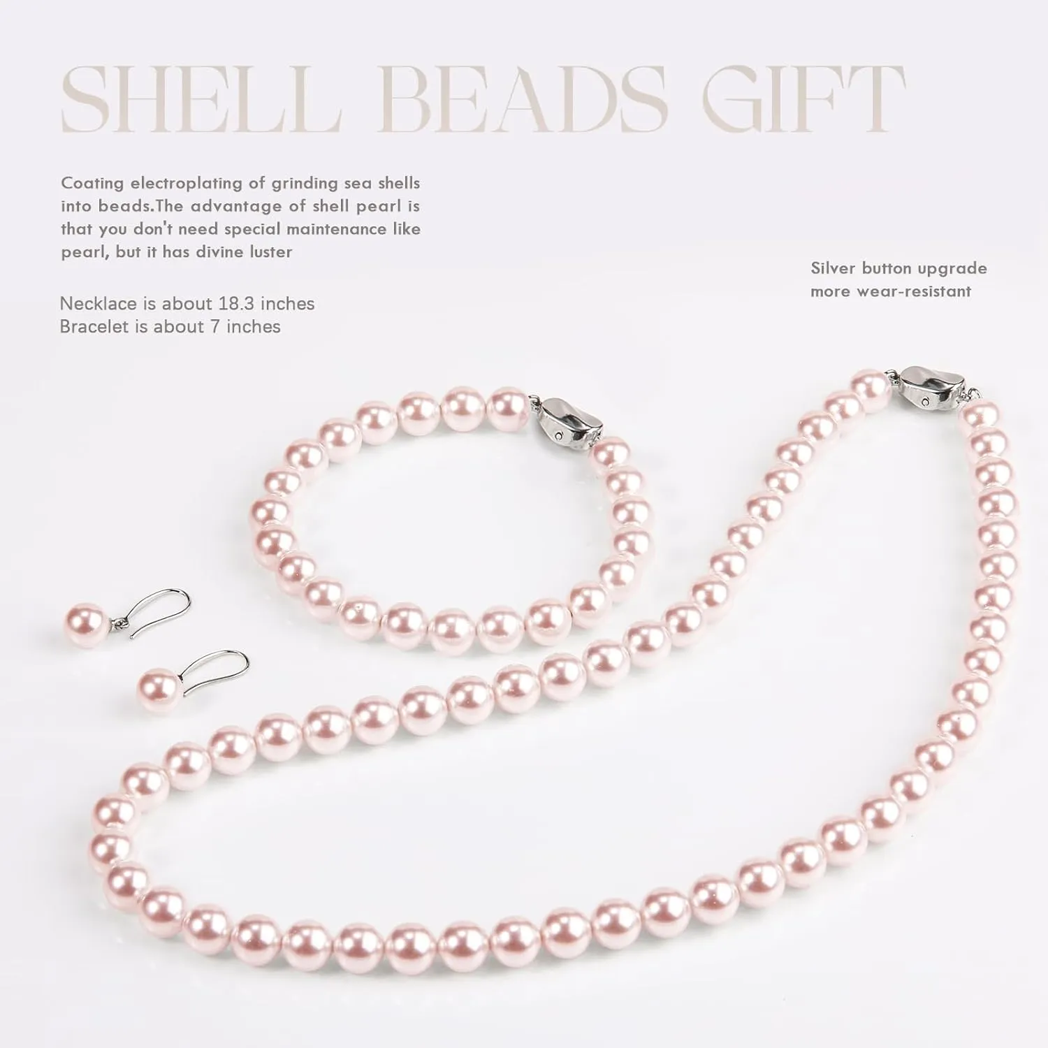 AOOVOO Pearl Necklace Set for Women, 8mm Round Shell Pearl Includes Stunning Bracelet and Dangle Earrings 3 Piece Jewelry, Birthday Christmas Gift for Mom Wife Sister Best Friend, Gift Box