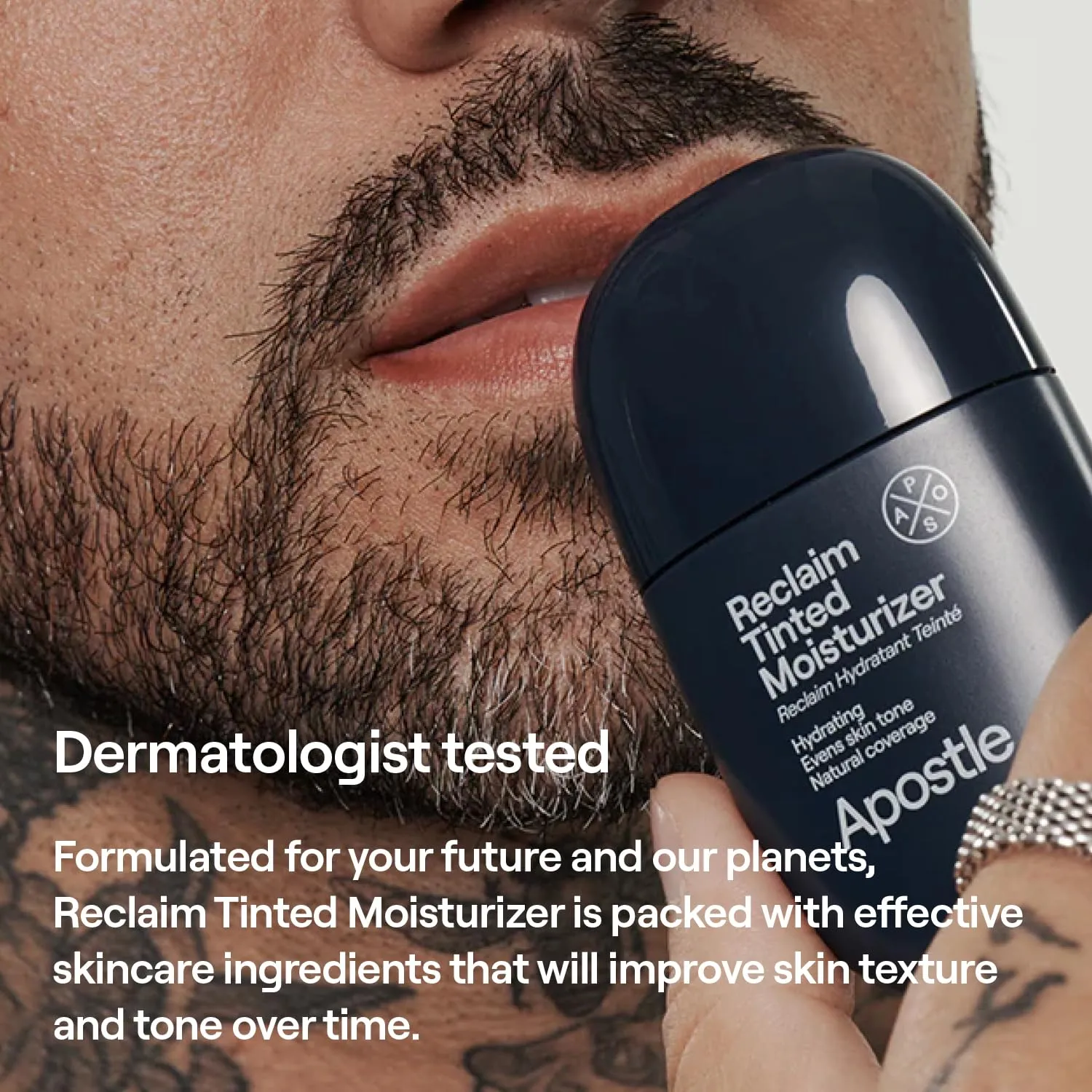 APOSTLE Reclaim Tinted Moisturizer for Men (11 Mobay) - Niacinamide, Vitamin E, Squalane, Hyaluronic Acid, Tinted Face Moisturizer For Men. Hydrates, Evens Skin Tone, Reduces Fine Lines, 1 Fl. Oz.