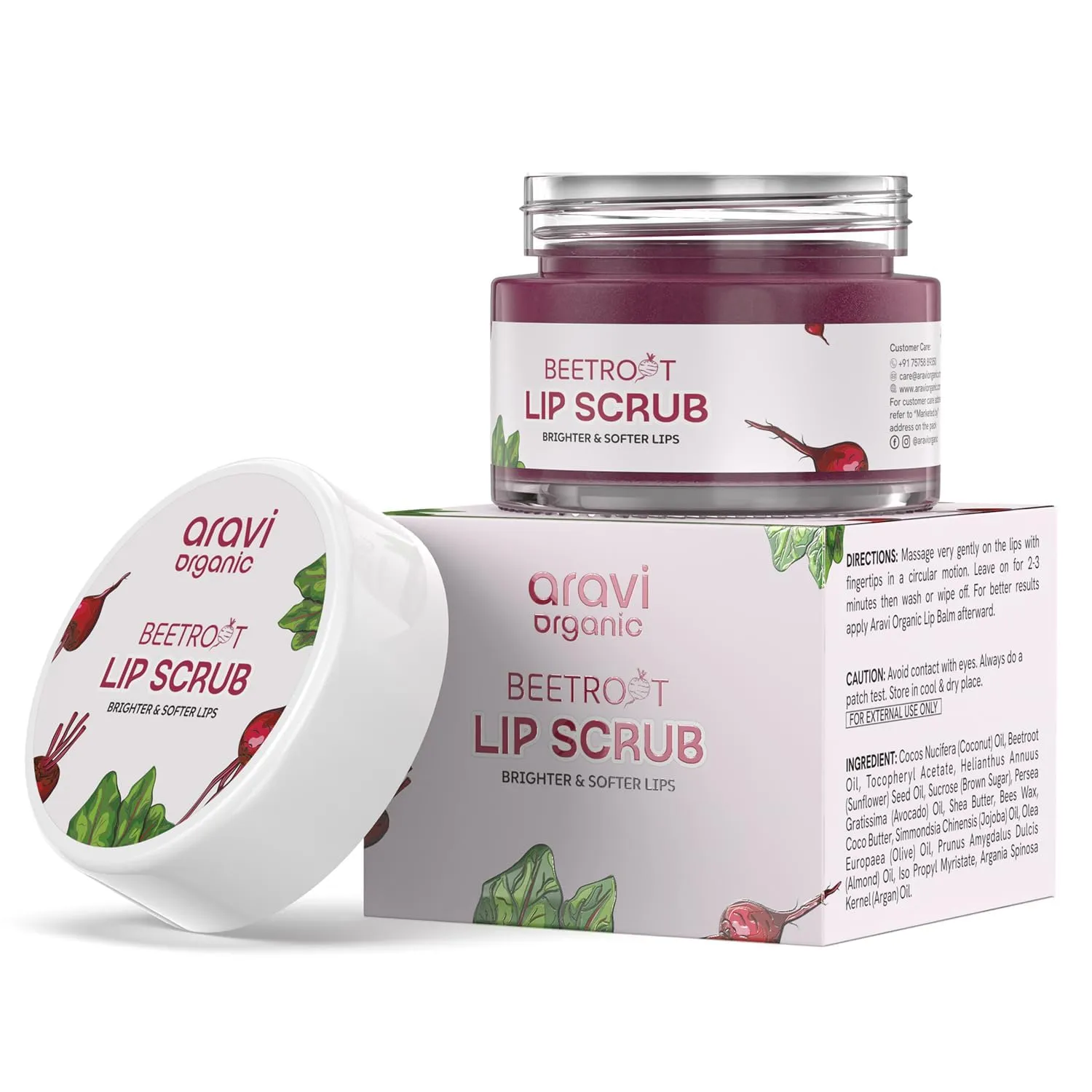 Ara.vi Org.anic Beetroot Lip Scrub with Shea Butter & Cocoa Butter – For Dark, Chapped & Pigmented Lips – Suitable for Men and Women – 15 gm