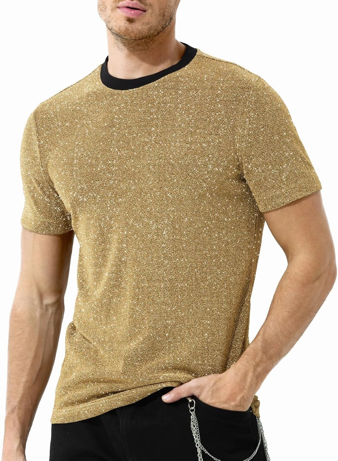 Arjen Kroos Men's Sequin Disco Shirts Short Sleeve Sparkly Rave Hot Tops