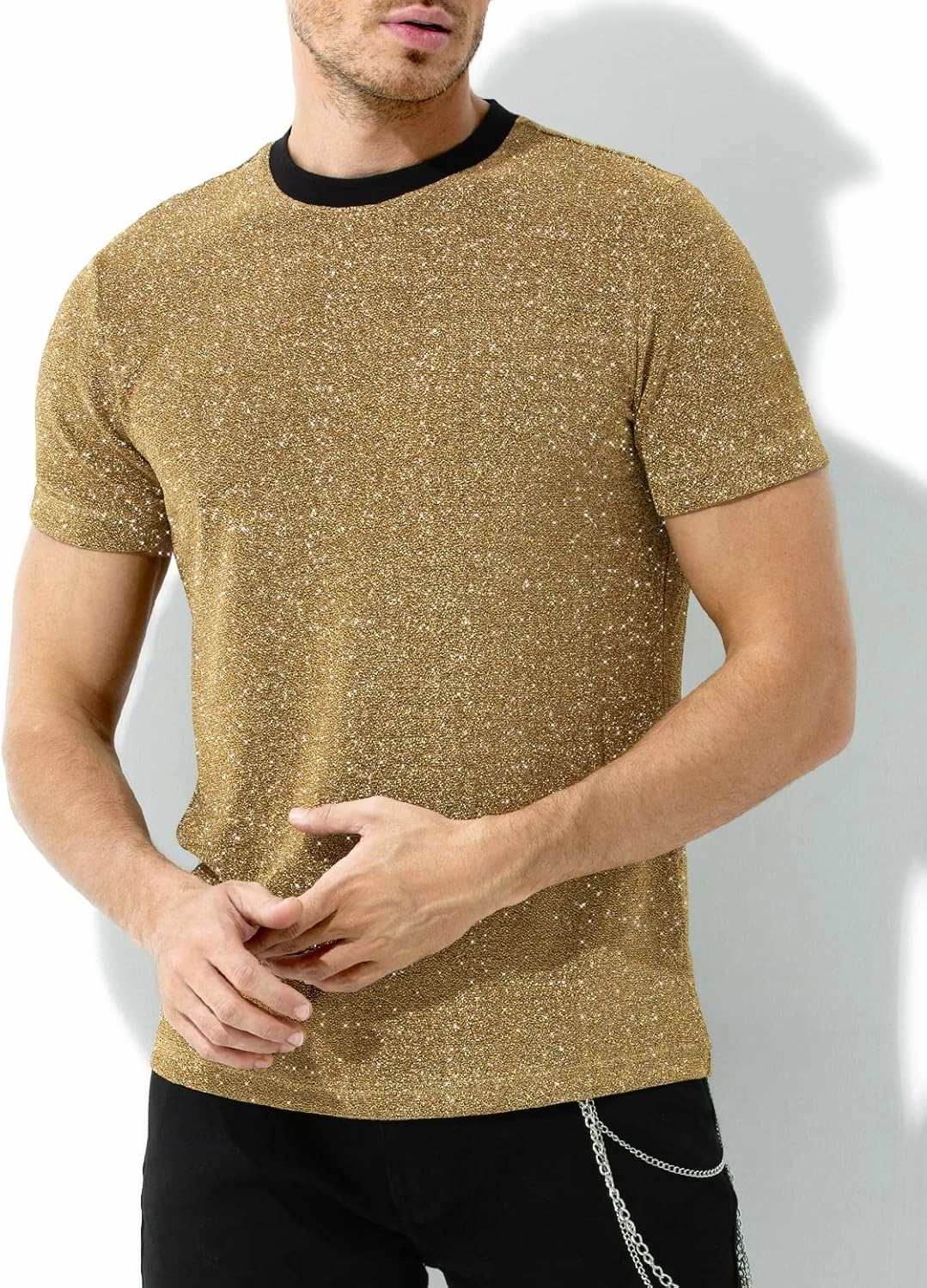 Arjen Kroos Men's Sequin Disco Shirts Short Sleeve Sparkly Rave Hot Tops