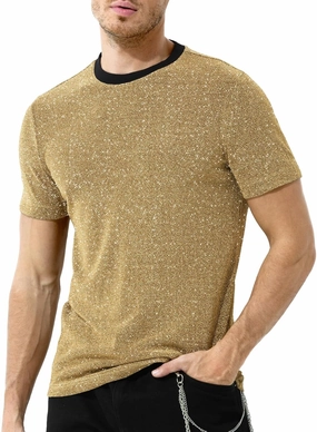 Arjen Kroos Men's Sequin Disco Shirts Short Sleeve Sparkly Rave Hot Tops