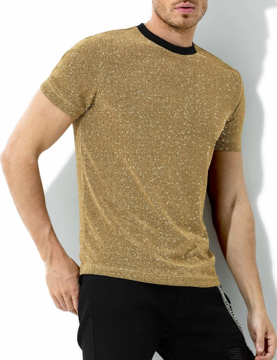 Arjen Kroos Men's Sequin Disco Shirts Short Sleeve Sparkly Rave Hot Tops