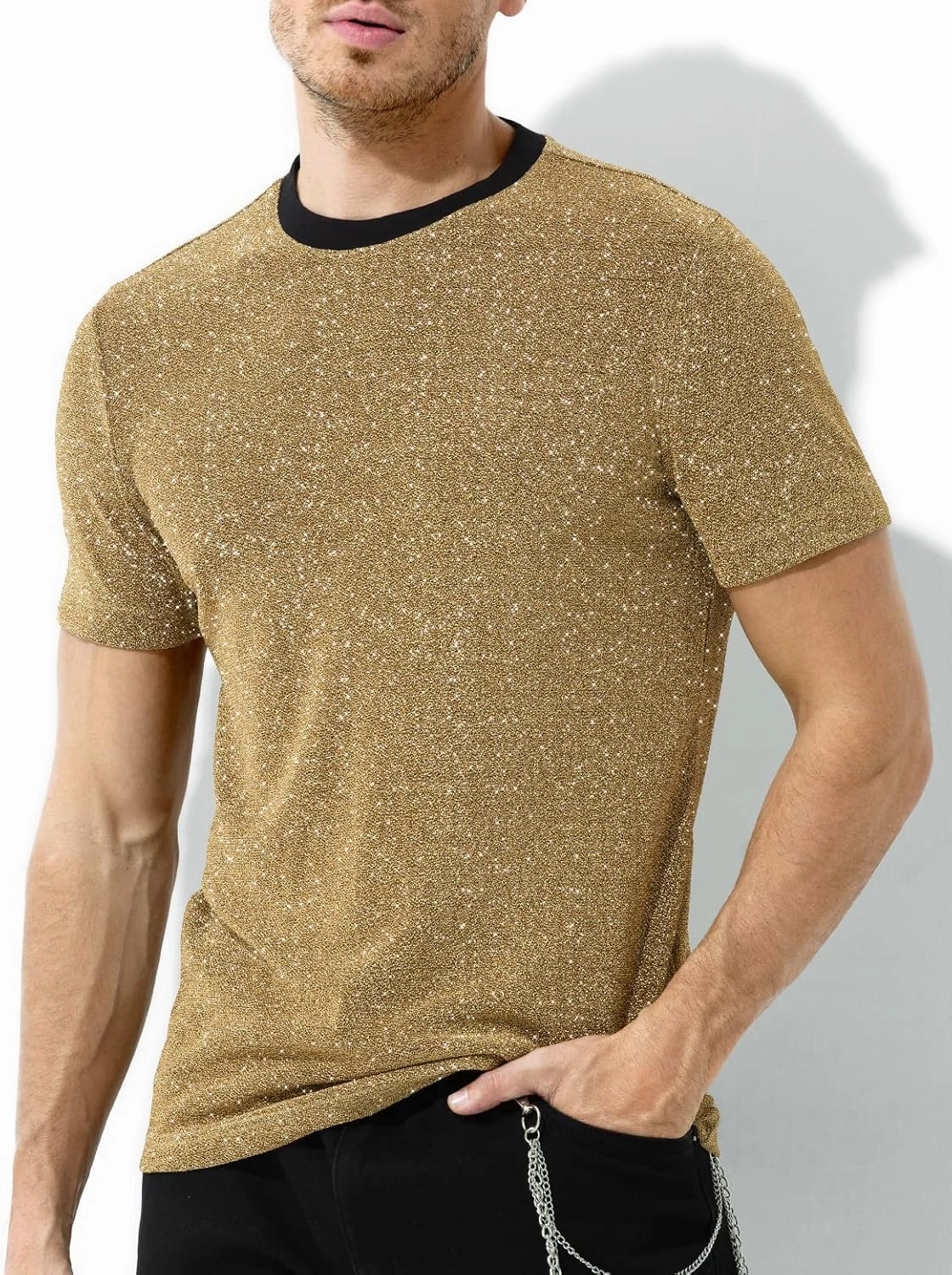 Arjen Kroos Men's Sequin Disco Shirts Short Sleeve Sparkly Rave Hot Tops