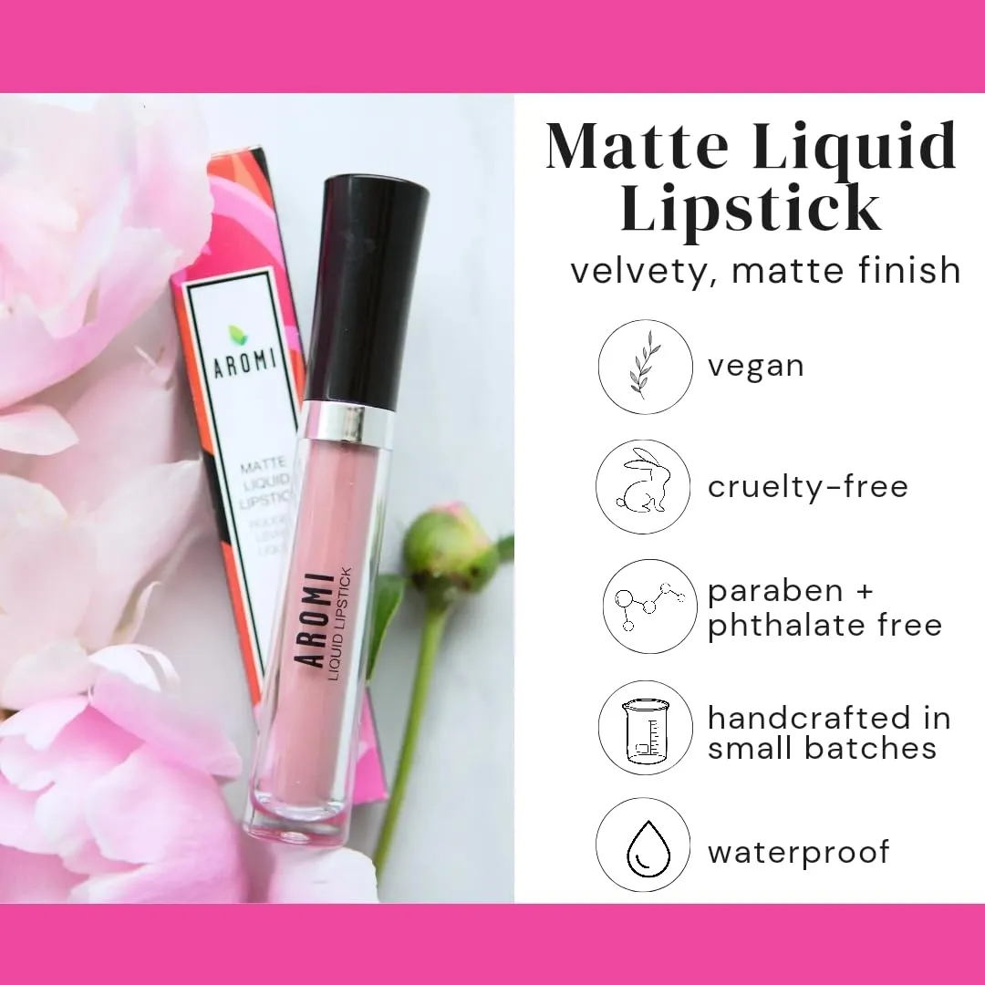 Aromi Black Cherry Matte Liquid Lipstick, Dark Plum Maroon Lip Color, Vegan and Cruelty-free, Long-Lasting and Highly Pigmented Lipstick (Black Cherry)