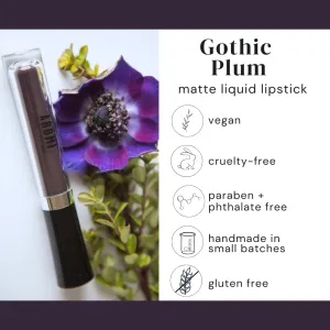 Aromi Black Plum Matte Liquid Lipstick, Dark Midnight Lip Color, Vegan and Cruelty-free, Long-lasting and Opaque Lipstick (Gothic Plum)