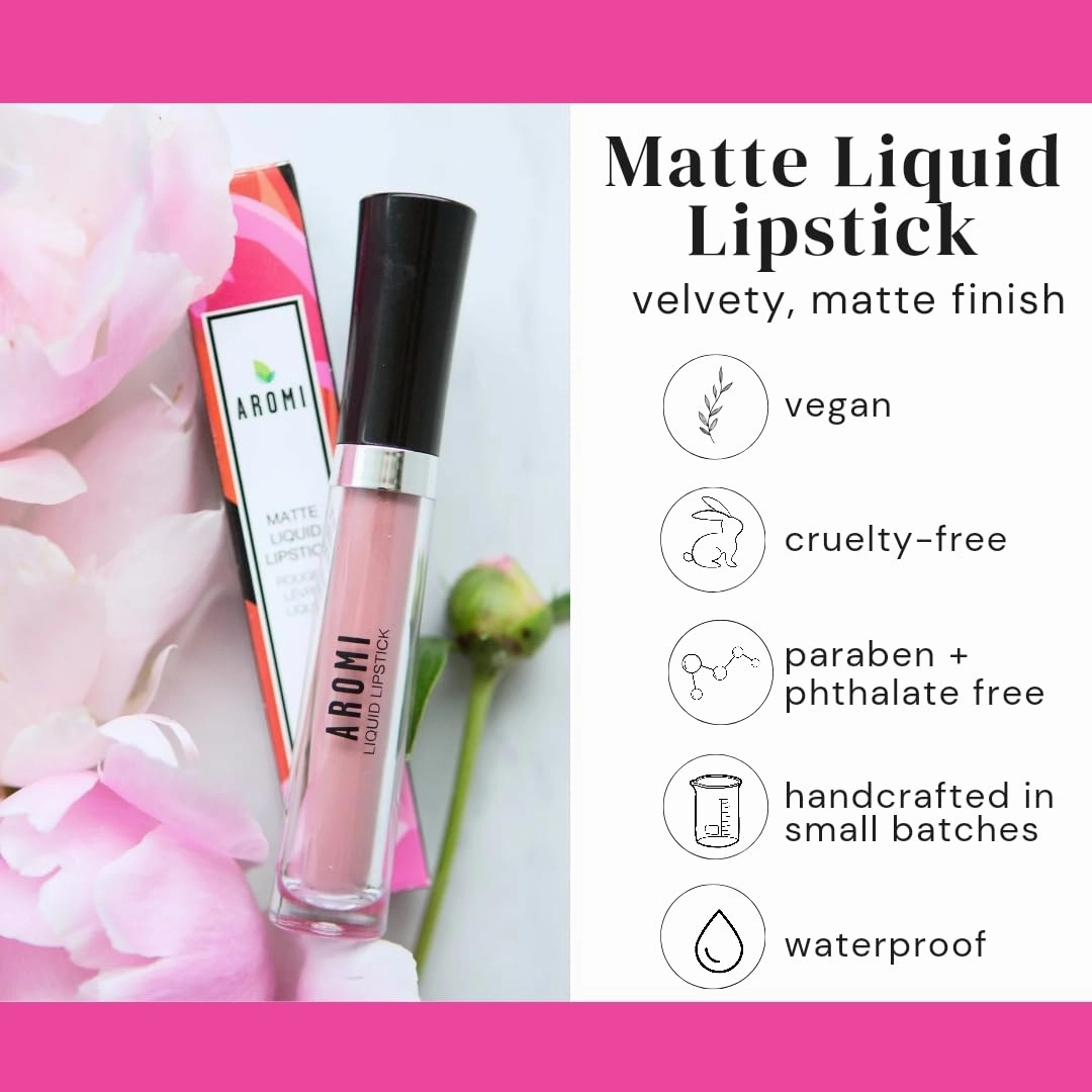 Aromi True Maroon Matte Liquid Lipstick | Dark Red Lip Color with Warm Undertones, Bordeaux Lipstick, Vegan, Cruelty-free, Long-wear, Waterproof (Rich Rosewood)