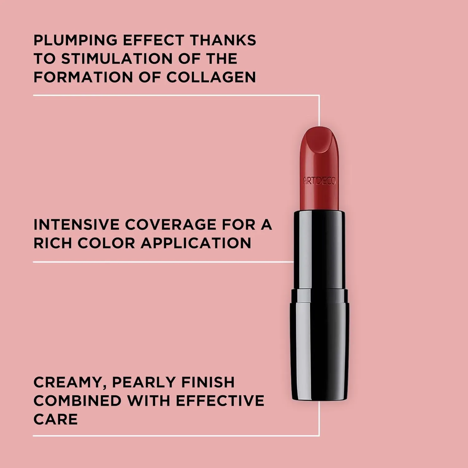 ARTDECO Perfect Color Lipstick - Red - Glide-On Lipstick with Rich Color & Plumping Effect - Creamy, Pearly Finish - Hyaluronic Acid - Long Lasting - Lip Plumper - Lip Care - Makeup - 0.14 Oz