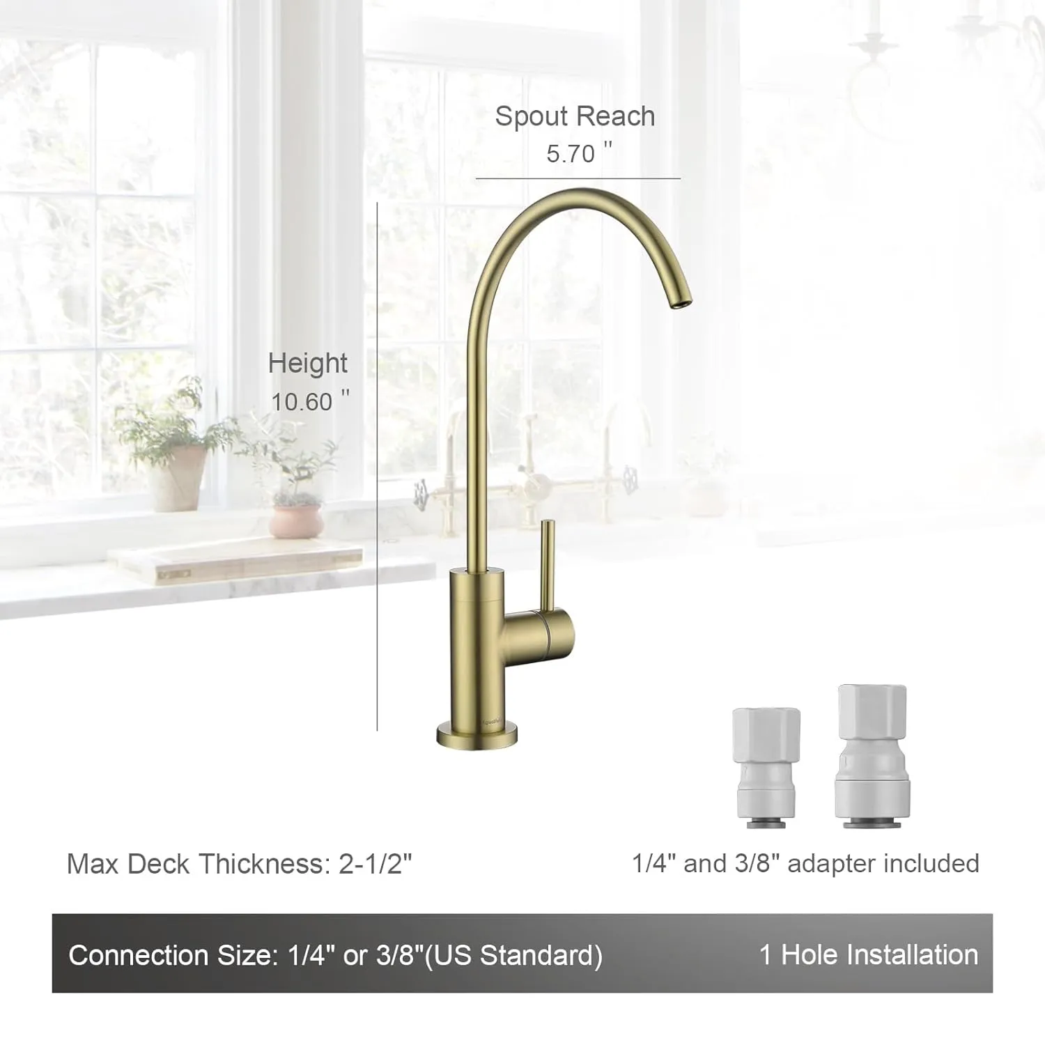AS09CB Champagne Bronze Stainless Steel Kitchen Water Filter Faucet RO Faucet for Most Reverse Osmosis Units or Water Filtration System in Non-Air Gap
