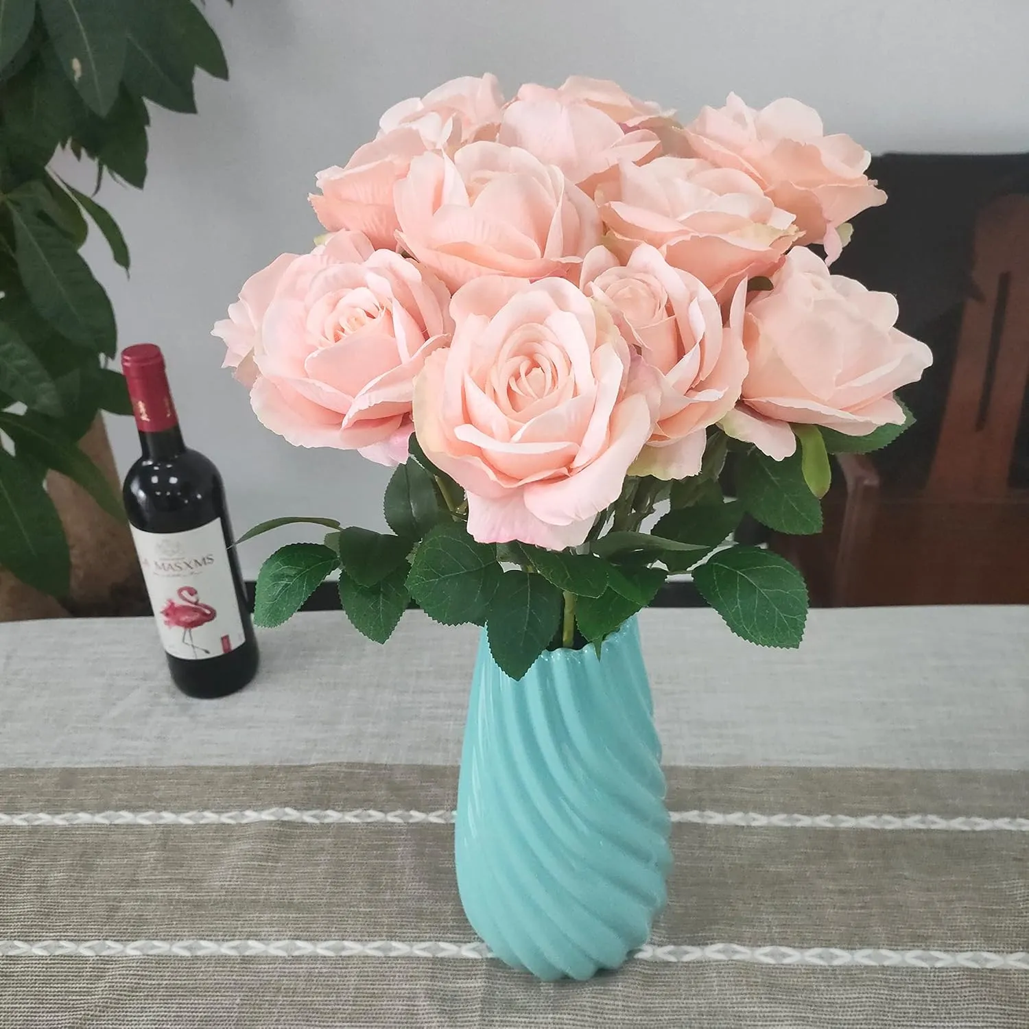 ATFL Blush Flowers,12 Pcs Blush Pink Roses,Light Pink Artificial,Flower Diameter 4'',Artificial Roses with Stems for Wedding Arrangement Centerpieces Party Home Table Decorations(Blush Pink)