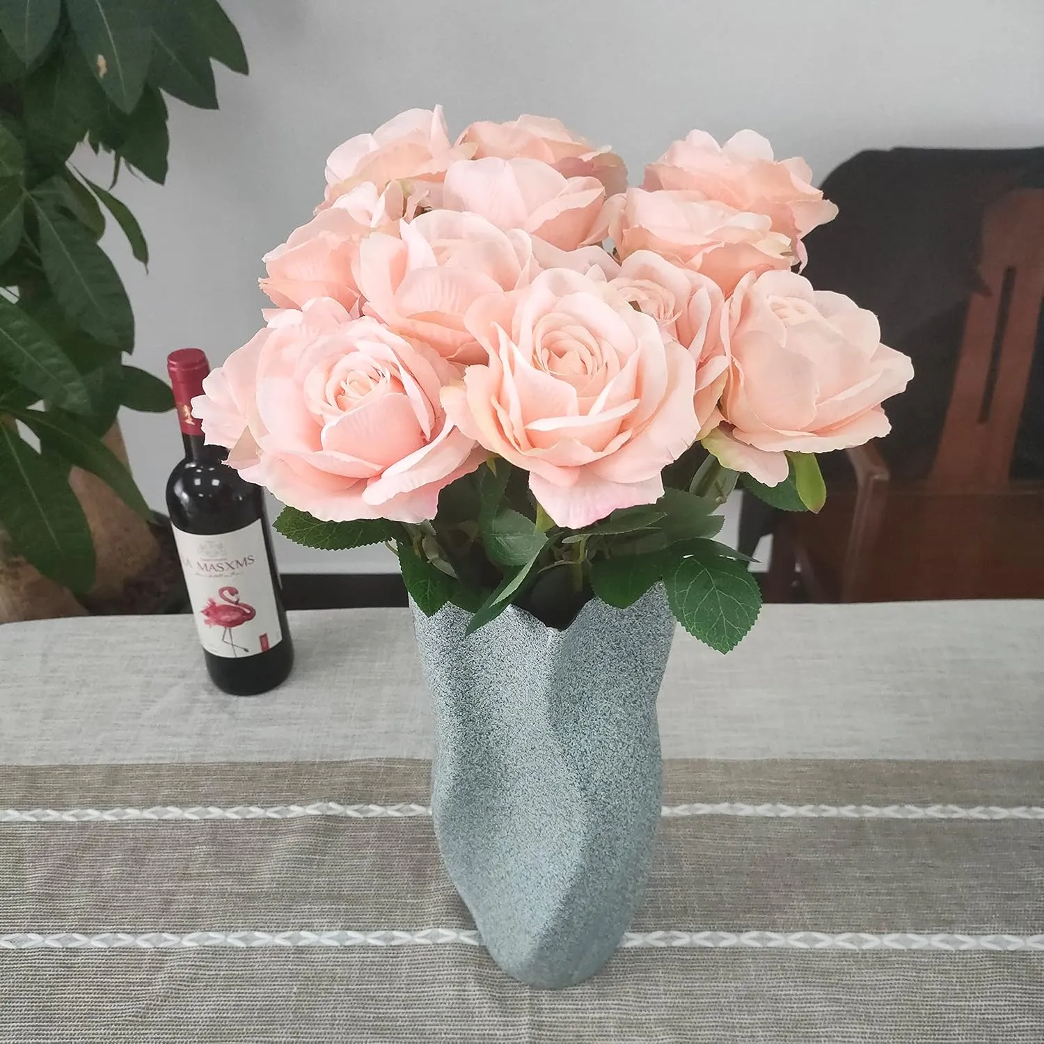 ATFL Blush Flowers,12 Pcs Blush Pink Roses,Light Pink Artificial,Flower Diameter 4'',Artificial Roses with Stems for Wedding Arrangement Centerpieces Party Home Table Decorations(Blush Pink)