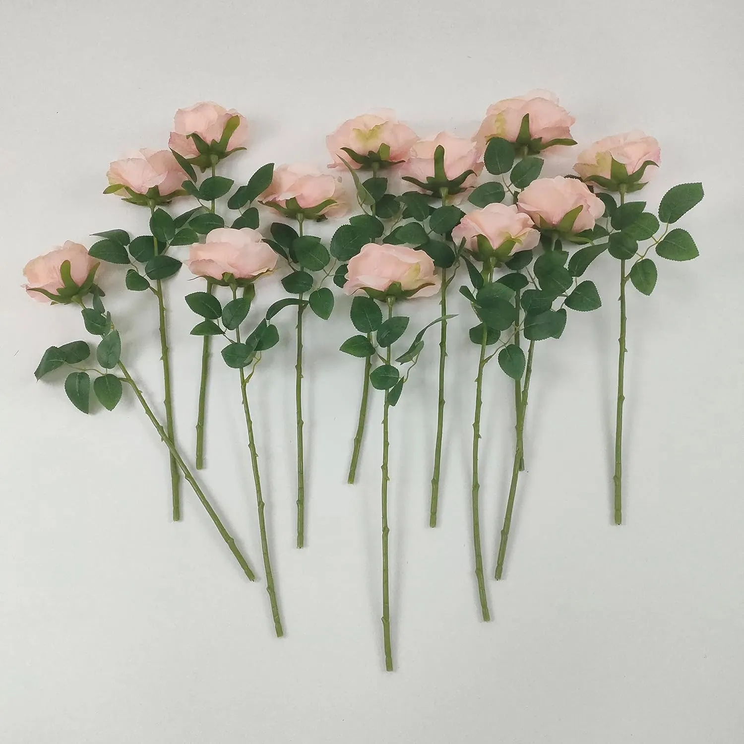 ATFL Blush Flowers,12 Pcs Blush Pink Roses,Light Pink Artificial,Flower Diameter 4'',Artificial Roses with Stems for Wedding Arrangement Centerpieces Party Home Table Decorations(Blush Pink)