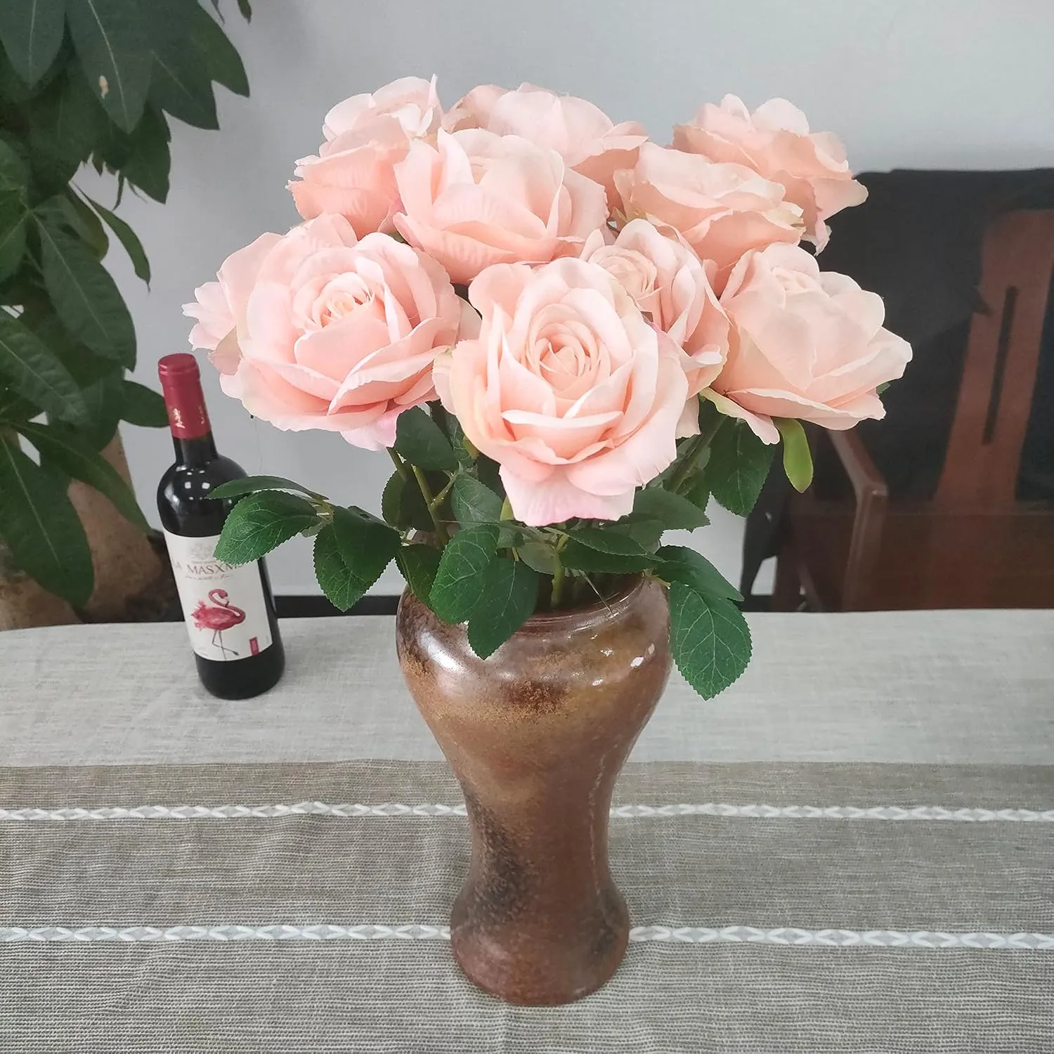 ATFL Blush Flowers,12 Pcs Blush Pink Roses,Light Pink Artificial,Flower Diameter 4'',Artificial Roses with Stems for Wedding Arrangement Centerpieces Party Home Table Decorations(Blush Pink)