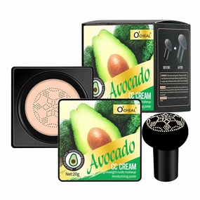 Avocado Mushroom Head Cushion BB Cream - All-in-One Hydrating, Setting, and Concealing BB Cream with Mushroom Sponge Applicator, Full Coverage Foundation, Moisturizing, Contouring (Natural, 20g)