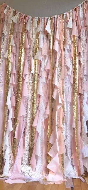 Backdrop - Pink, Peach, Blush with Gold Sequin - 5x6 -