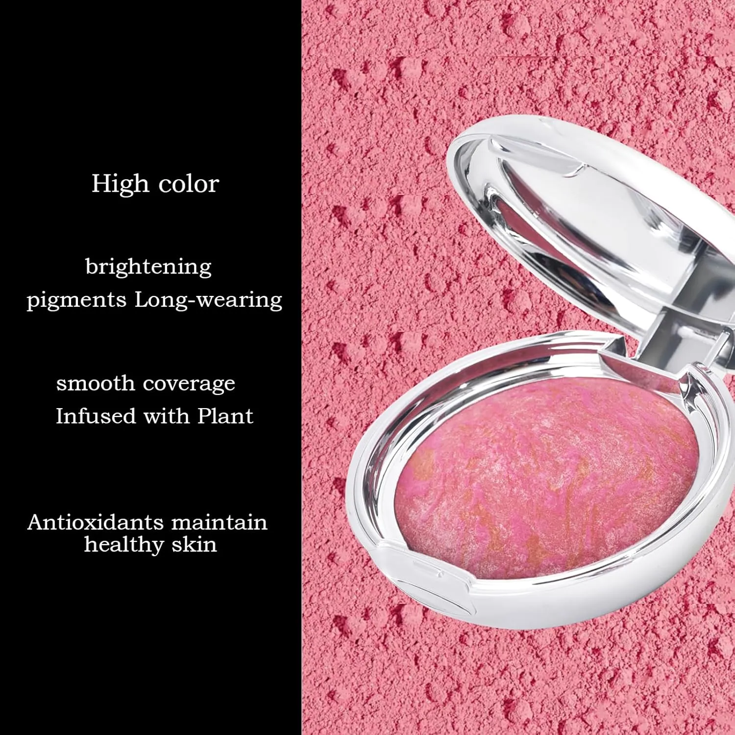 Baked Blush Marbleized Powder Blush for Cheeks, Creamy Lightweight Natural Finish, Infused with Vitamin E, Vegan & Cruelty Free, Talc Free - #002 CREAM ROSES