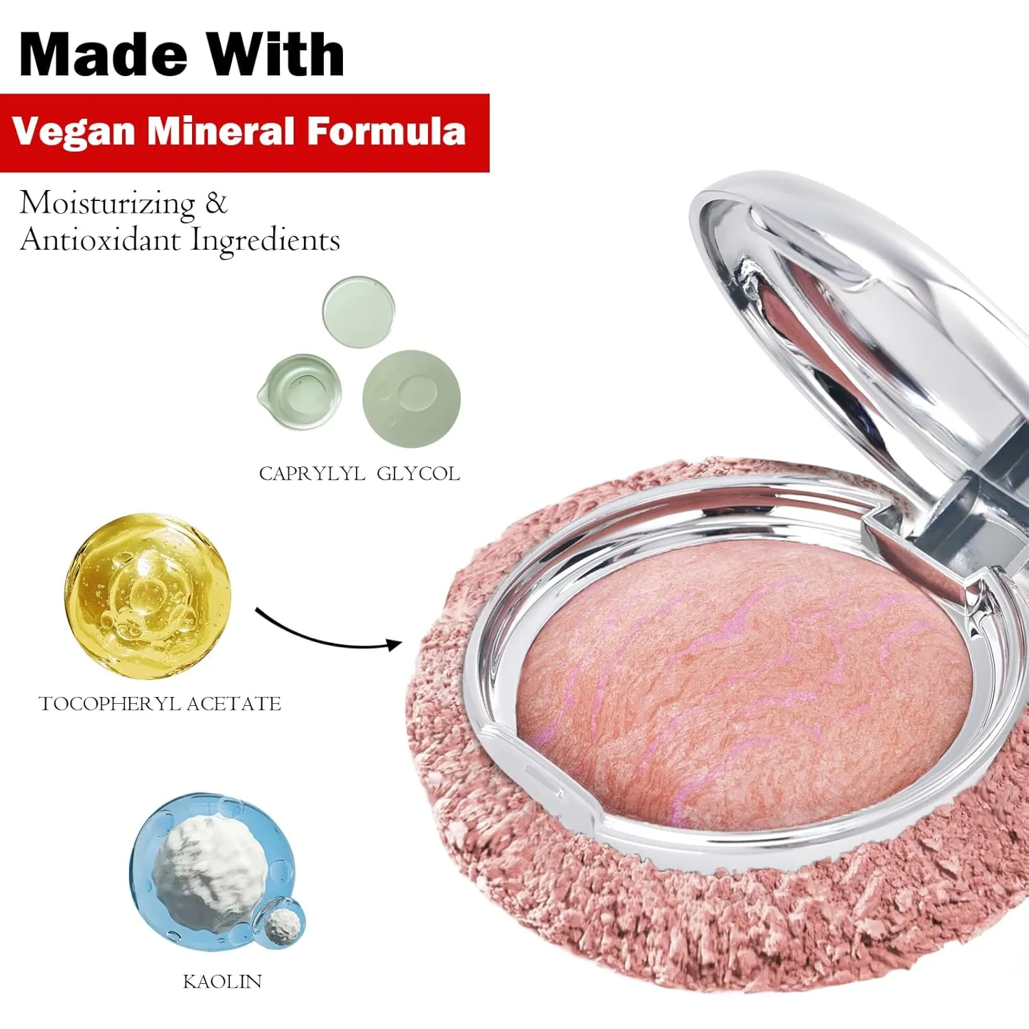 Baked Blush Marbleized Powder Blush for Cheeks, Creamy Lightweight Natural Finish, Infused with Vitamin E, Vegan & Cruelty Free, Talc Free - #002 CREAM ROSES