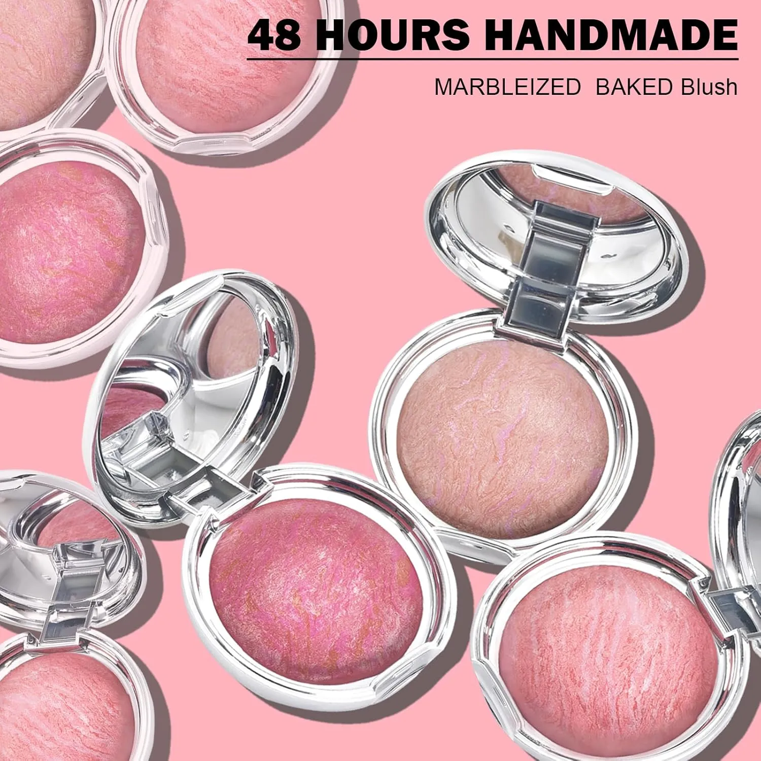 Baked Blush Marbleized Powder Blush for Cheeks, Creamy Lightweight Natural Finish, Infused with Vitamin E, Vegan & Cruelty Free, Talc Free - #002 CREAM ROSES